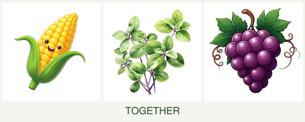 Can you plant corn, oregano and grapes together?