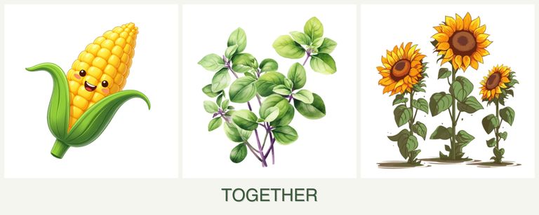 Can you plant corn, oregano and sunflowers together?
