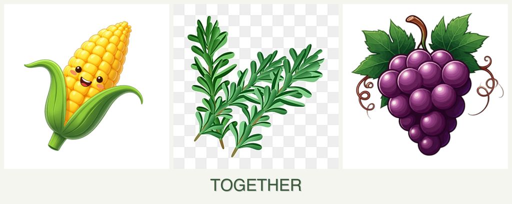Can you plant corn, rosemary and grapes together?