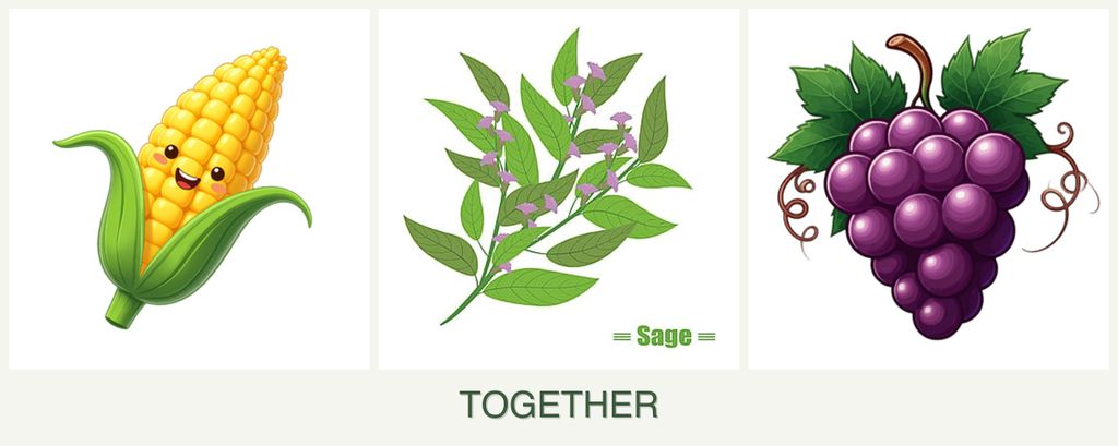 Can you plant corn, sage and grapes together?