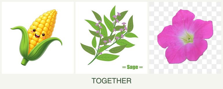 Can you plant corn, sage and petunias together?