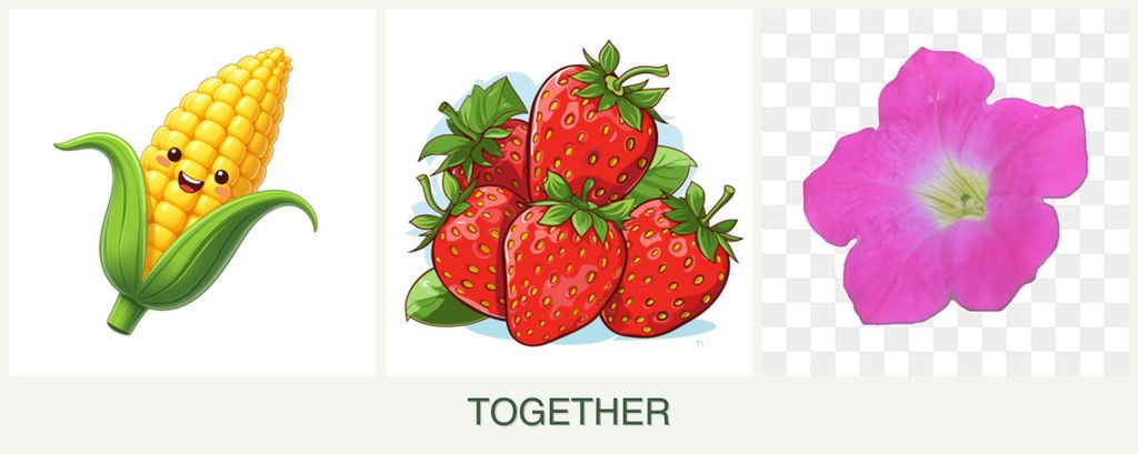 Can you plant corn, strawberries and petunias together?