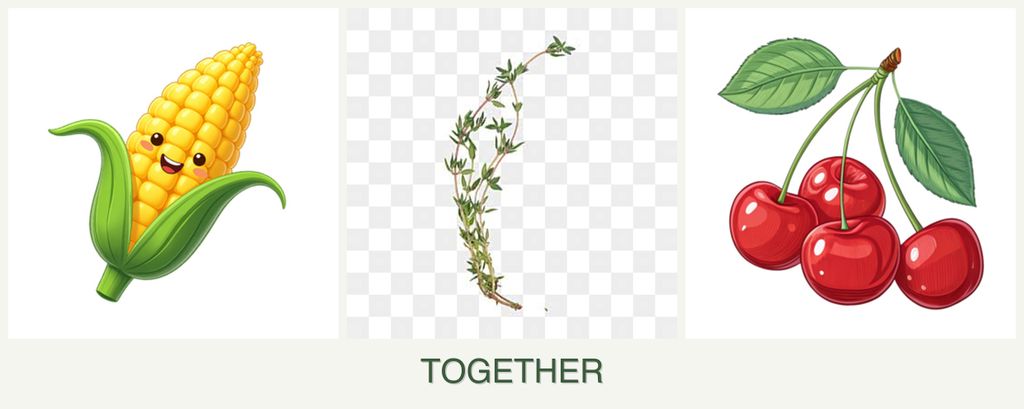 Can you plant corn, thyme and cherries together?