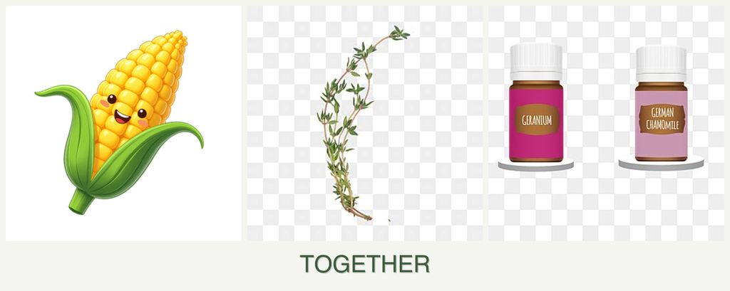 Can you plant corn, thyme and geraniums together?