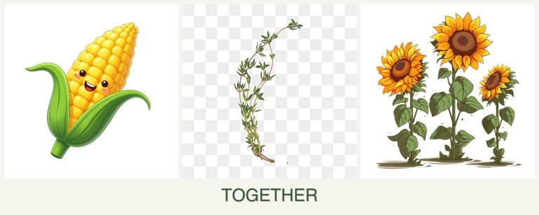 Can you plant corn, thyme and sunflowers together?