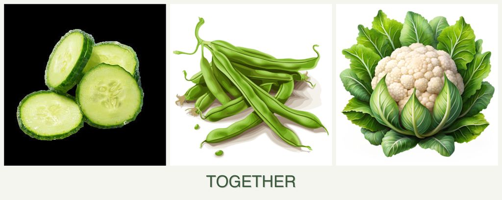 Can you plant cucumbers, beans and cauliflower together?