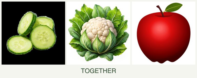 Can you plant cucumbers, cauliflower and apples together?