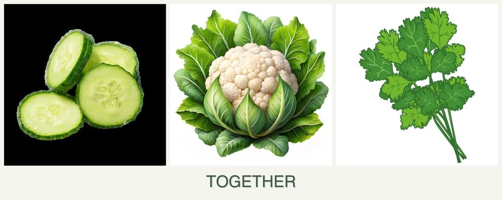 Can you plant cucumbers, cauliflower and cilantro together?