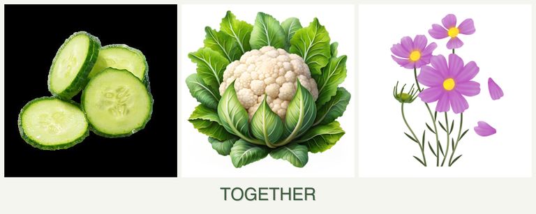Can you plant cucumbers, cauliflower and cosmos together?