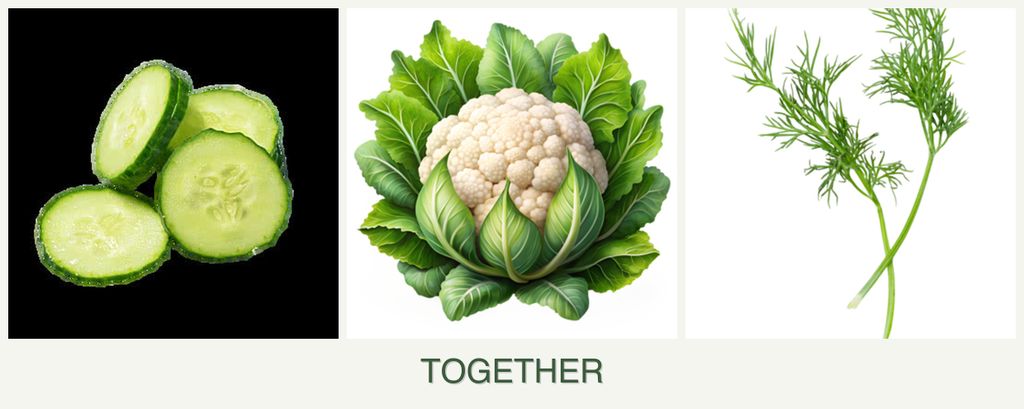 Can you plant cucumbers, cauliflower and dill together?