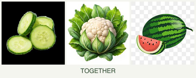 Can you plant cucumbers, cauliflower and melons together?