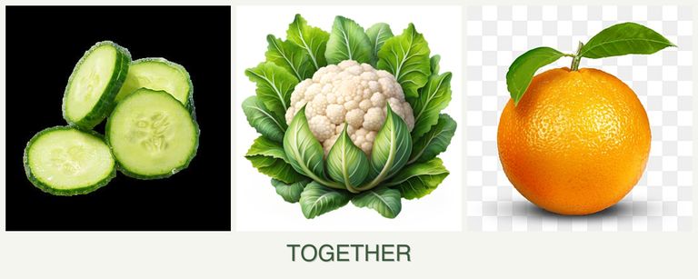 Can you plant cucumbers, cauliflower and oranges together?