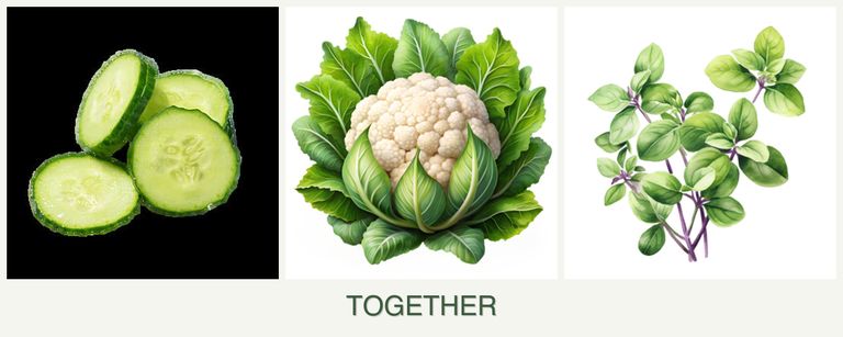 Can you plant cucumbers, cauliflower and oregano together?