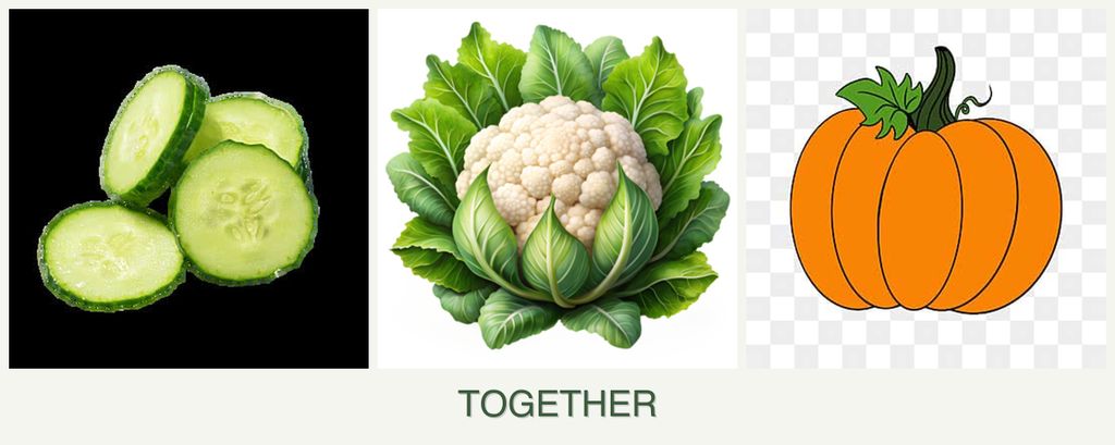Can you plant cucumbers, cauliflower and pumpkin together?