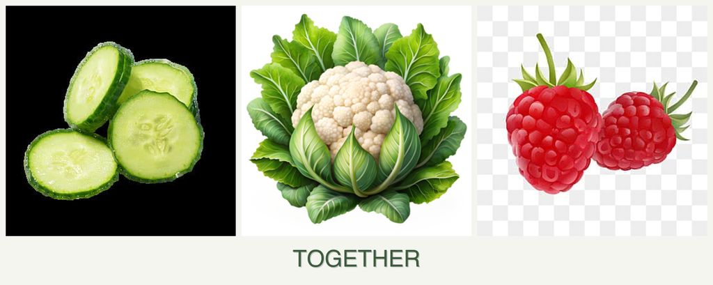 Can you plant cucumbers, cauliflower and raspberries together?