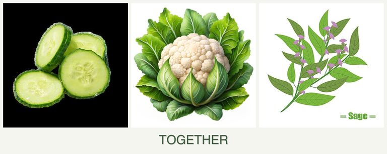 Can you plant cucumbers, cauliflower and sage together?