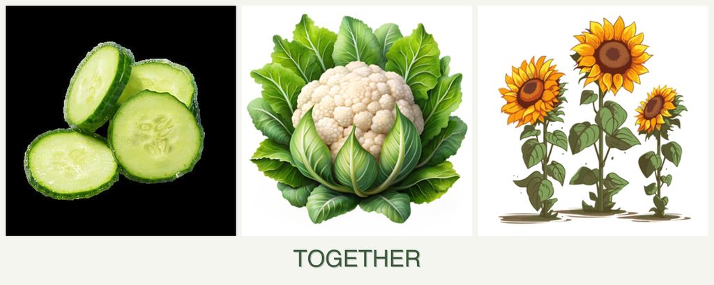 Can you plant cucumbers, cauliflower and sunflowers together?