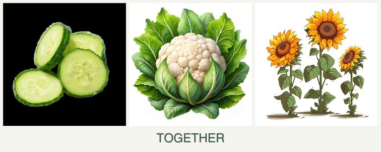 Can you plant cucumbers, cauliflower and sunflowers together?