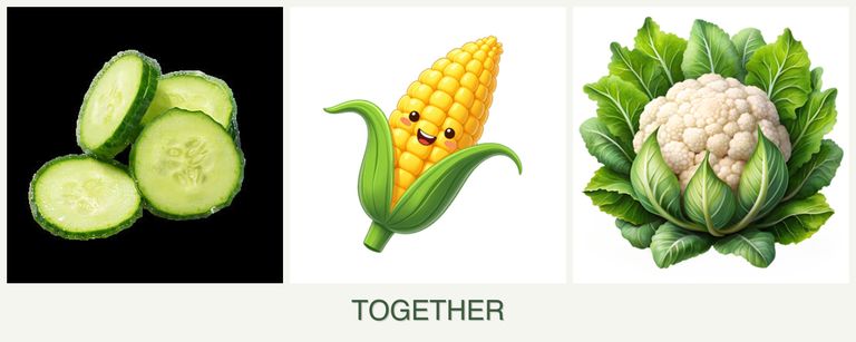 Can you plant cucumbers, corn and cauliflower together?