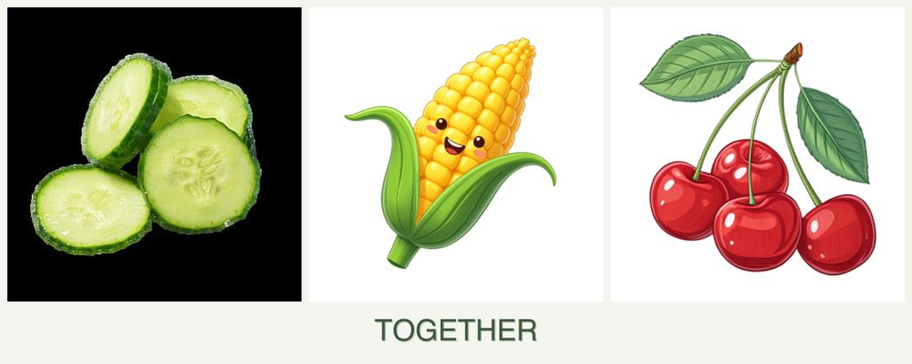 Can you plant cucumbers, corn and cherries together?
