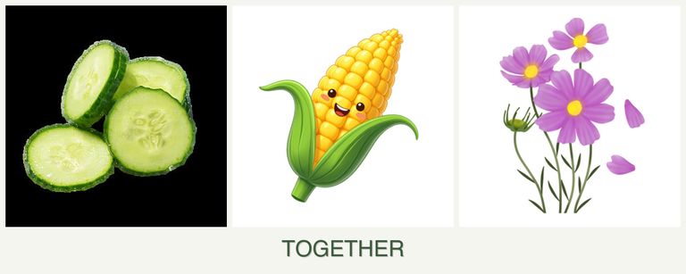 Can you plant cucumbers, corn and cosmos together?