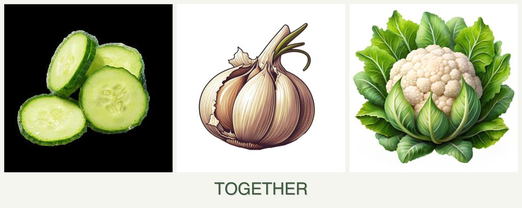 Can you plant cucumbers, garlic and cauliflower together?