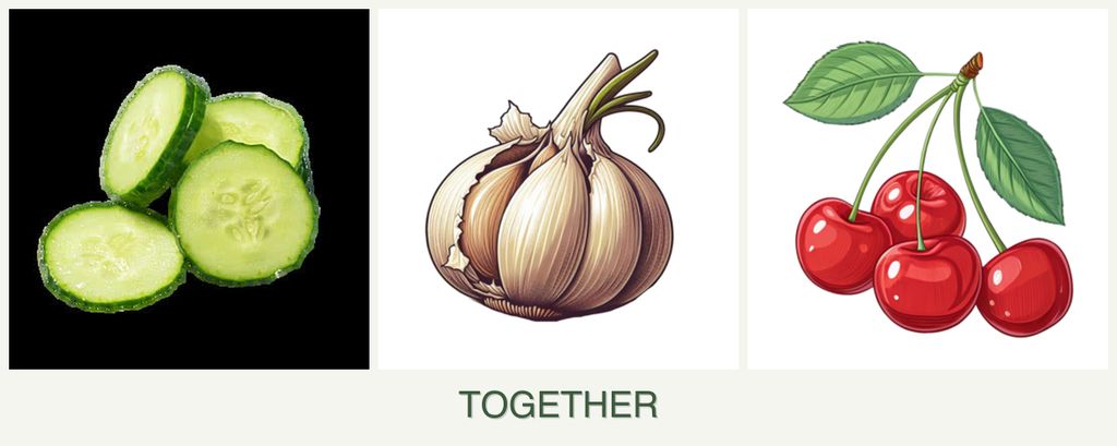 Can you plant cucumbers, garlic and cherries together?