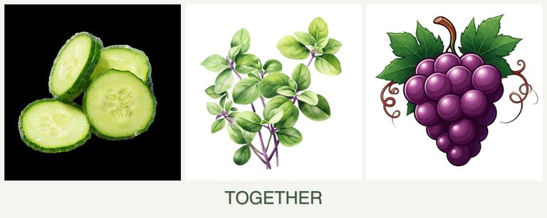 Can you plant cucumbers, oregano and grapes together?