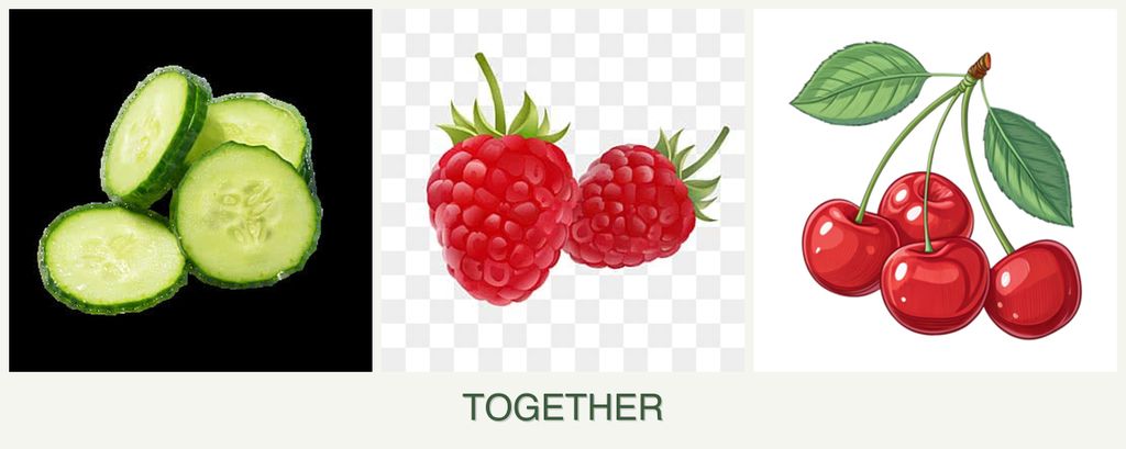 Can you plant cucumbers, raspberries and cherries together?