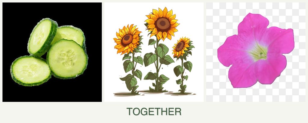 Can you plant cucumbers, sunflowers and petunias together?