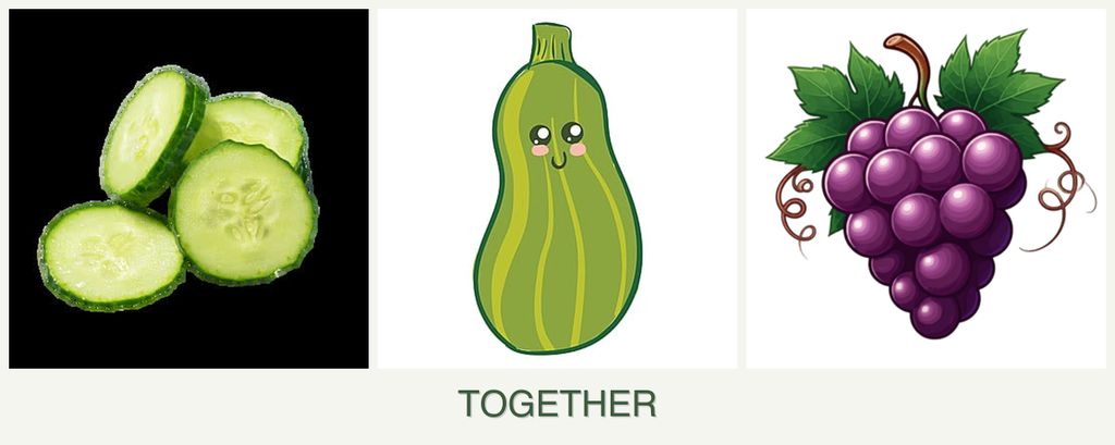 Can you plant cucumbers, zucchini and grapes together?