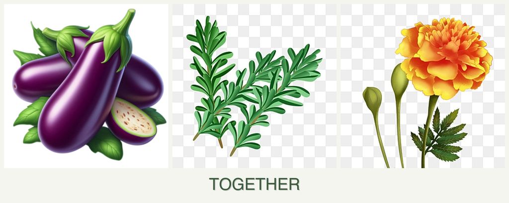 Can you plant eggplant, rosemary and marigolds together?