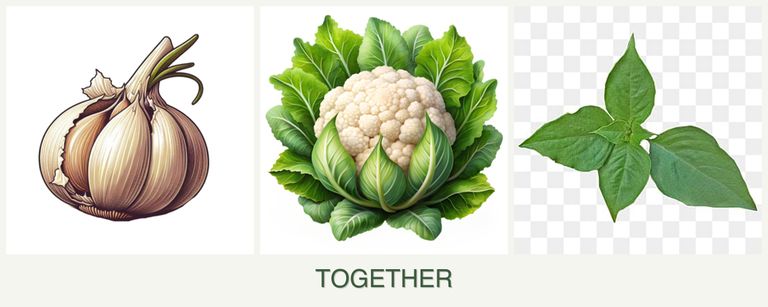 Can you plant garlic, cauliflower and basil together?