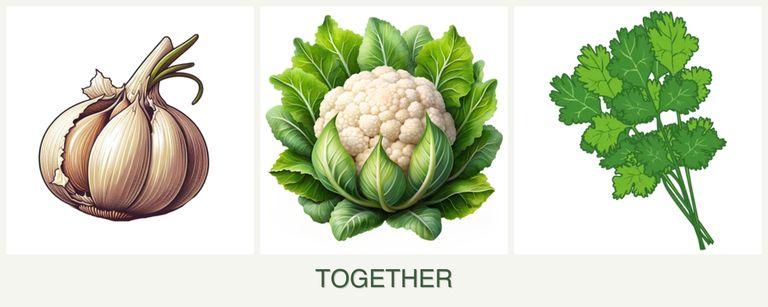 Can you plant garlic, cauliflower and cilantro together?