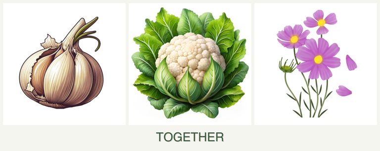 Can you plant garlic, cauliflower and cosmos together?