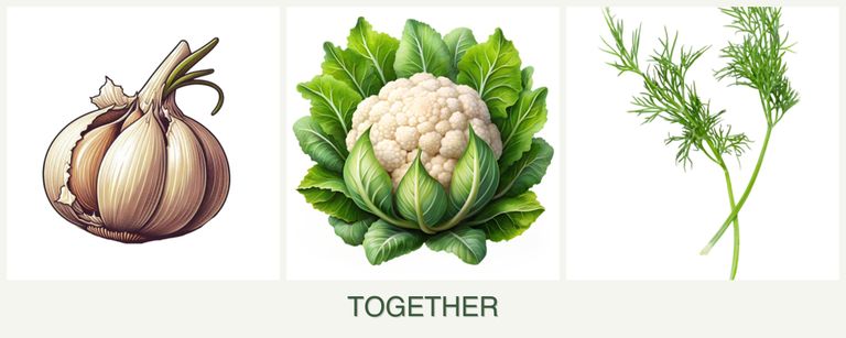 Can you plant garlic, cauliflower and dill together?