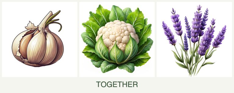 Can you plant garlic, cauliflower and lavender together?
