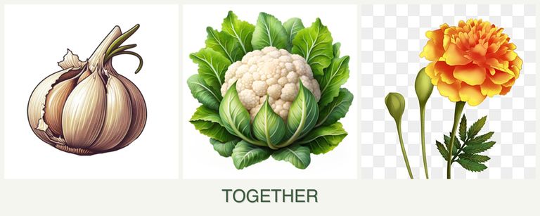 Can you plant garlic, cauliflower and marigolds together?