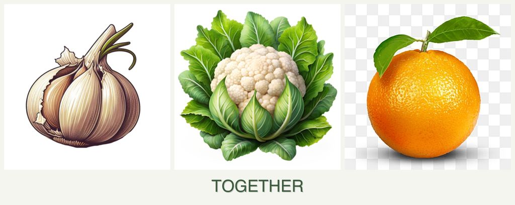 Can you plant garlic, cauliflower and oranges together?