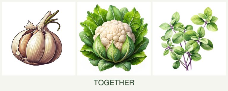 Can you plant garlic, cauliflower and oregano together?