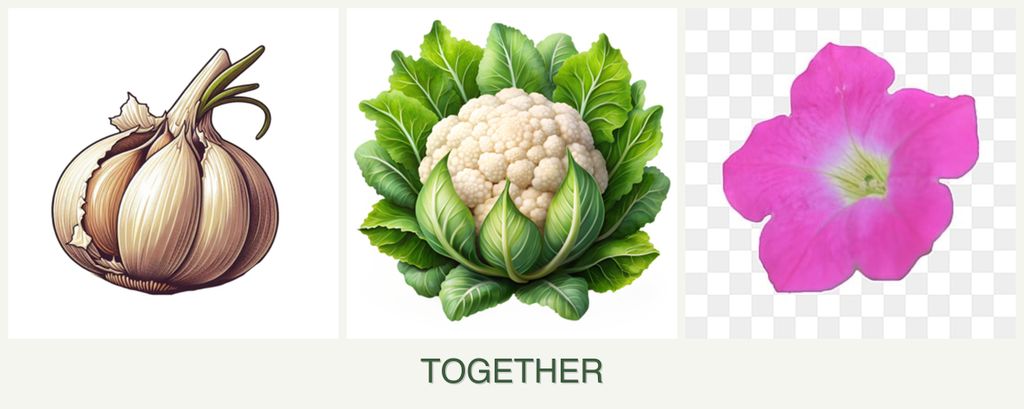 Can you plant garlic, cauliflower and petunias together?