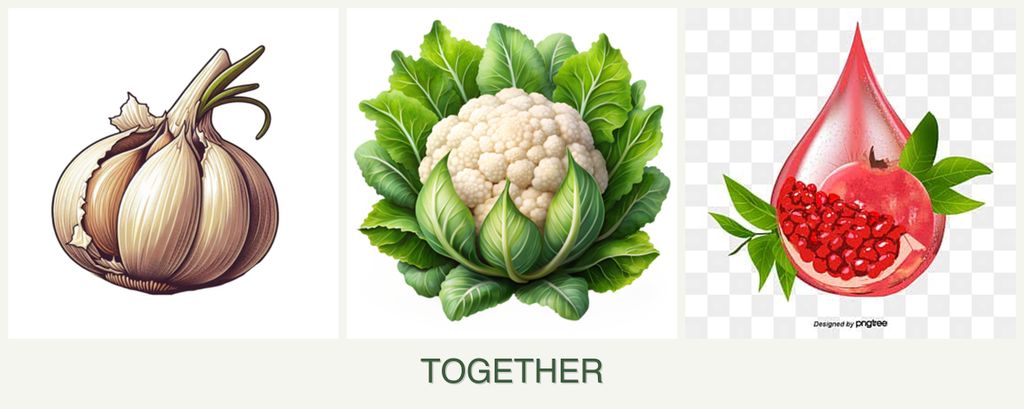 Can you plant garlic, cauliflower and pomegranates together?
