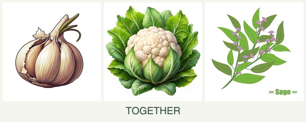 Can you plant garlic, cauliflower and sage together?
