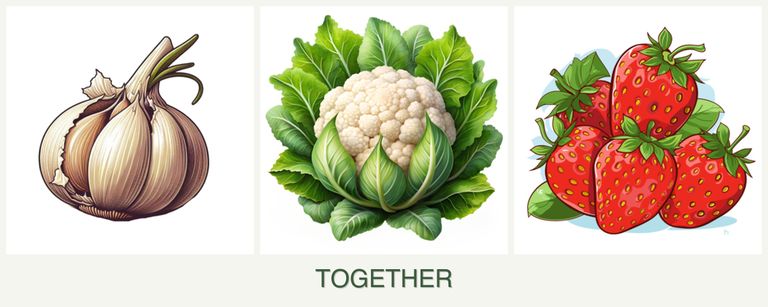 Can you plant garlic, cauliflower and strawberries together?