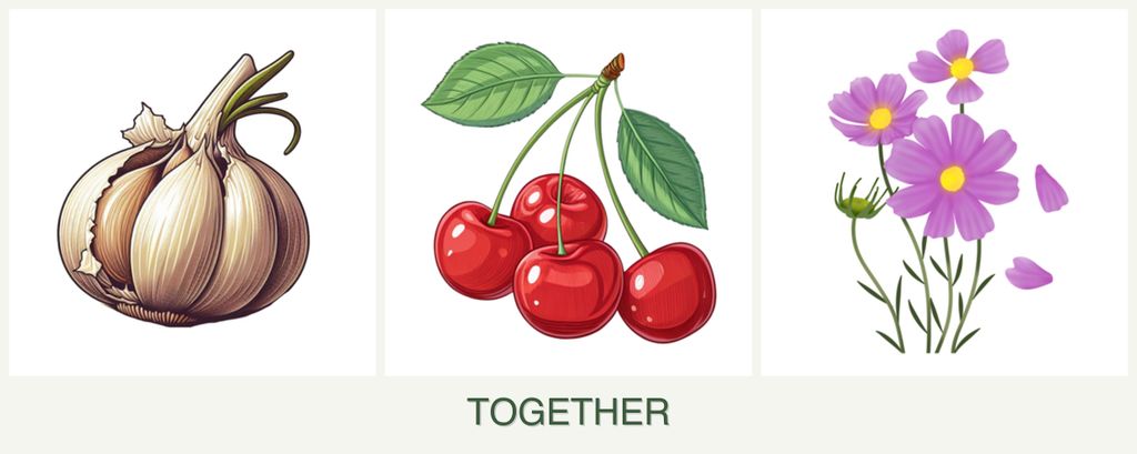 Can you plant garlic, cherries and cosmos together?