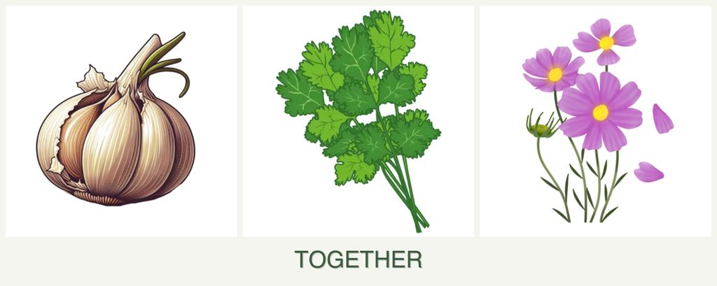 Can you plant garlic, cilantro and cosmos together?