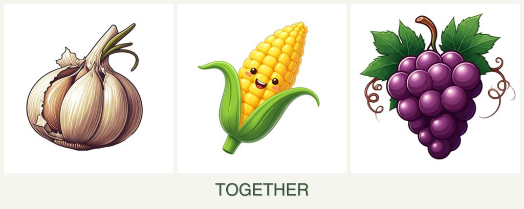 Can you plant garlic, corn and grapes together?
