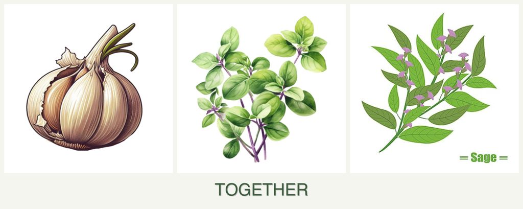Can you plant garlic, oregano and sage together?