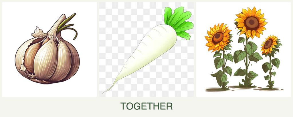 Can you plant garlic, radishes and sunflowers together?