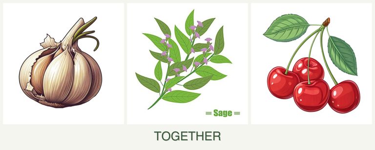 Can you plant garlic, sage and cherries together?